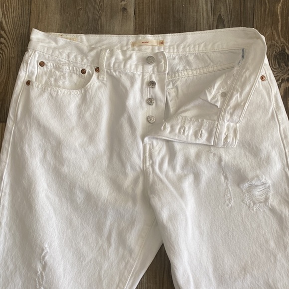 Levi's 501 Wedgie Straight Distressed White Jeans Sz 32 - Picture 3 of 14